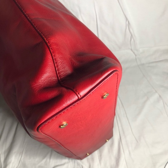 Tory Burch Bombe Tote Bag Glazed Leather Shoulder Bag Red Handbag Purse - Picture 8 of 16